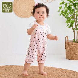LABI BABY Polka Dot Bodysuit Bear Printed Cute Cotton Romper for Girls Boys Short Sleeve Onesie Toddler Summer Infant Jumpsuit L2405
