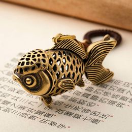 Retro Brass Lucky Fish Lanyard Pendant Hanging Jewellery Handmade Woven Rope Key Chains Charms Car Keychains Pendants For Necklace
