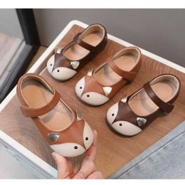 Flat shoes Spring Fashion Cartoon Fox Baby Boys Apartment Genuine Leather Mary Jane High Quality Arch Edge Girl Casual Shoes Q240523