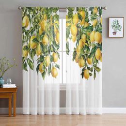 Curtain Summer Watercolour Lemon Vintage Sheer Curtains For Living Room Decoration Window Kitchen Tulle Voile Organza