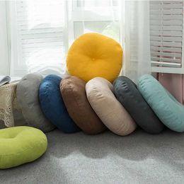 Cushion/Decorative Pillow Circular linen seat cushion silk cotton core tatami cushion home decoration soft car sofa cushion flat circular seat cushion Q240523