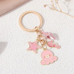 Lovely Pink Starfish Shell Octopus Hippocampus Keychains Cute Ocean Animals Life Key Rings For Women Girls Friendship Jewellery