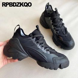 Casual Shoes Large Size Elevator Sneakers Wedge Muffin Luxury Thick Sole Printed Black Platform Genuine Leather Creepers Designer China