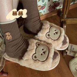 Slippers 2024 Cute Couple Fashion Cartoon Pattern Bear Adult Autumn And Winter Non-slip Warm Indoor Fluffy Home Shoes Women