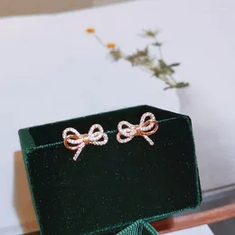 Stud Earrings Trendy Korea Japan Zircon Crystal Bowknot For Women Girls Sweet Cute Rose Gold Colour Bow Wedding Jewellery