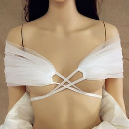 Bridal Bolero White Ivory Tulle Top Bride Shoulder Strap Wrap For Wedding Dresses Custom Made 2604