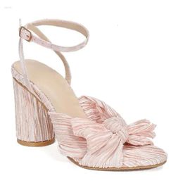 Brand BLXQPYT Women Designer Pleated Sandals Bow Knot Round Heels Open Toe Dress Plus Size Party Wed 66a