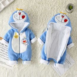 Newborn Boy Girl Doraemon Pooh Bear Clothing Animal Cartoon Hooded Jumpsuits Winter Baby Pamas Onesies Kids Sleepwear L2405