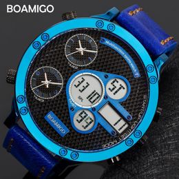 BOAMIGO Mens Watches Top Men Sports Watches Quartz LED Digital 3 Clock Male Blue Watch relogio masculino 2327