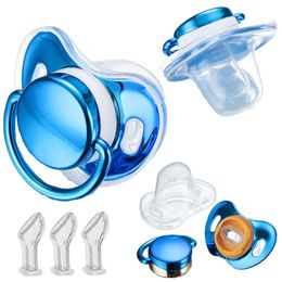 Miyocar Luxurious Metallic Blue Pacifiers Bring 3 Replacement Silicone Teat Includes All Size for Boy and Girl Baby Shower Gift L2405