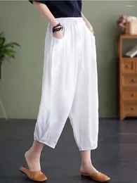 Women's Pants 2024 Summer Cotton Linen Baggy Woman White Soft Thin High Waist Casual Loose Home Lantern For Women Bloomers Joggers