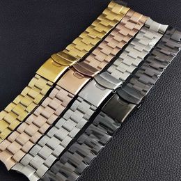 Watch Bands Solid stainless steel 22mm Safety folding buckle Gold Silver Black Rose gold strap T240524