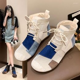 Casual Shoes Summer Mesh Surface Women Sandals Fashion Cool Boots Color Blocking Tie For Luxury Designer