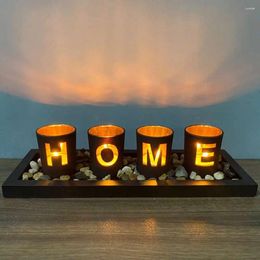 Candle Holders Holder Glass Cups Natural Stones And Wooden Tray Votive Tealight