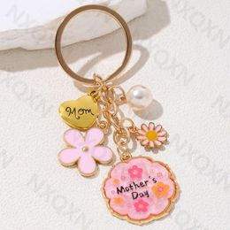 Cute Flowers Mom Heart Enamel Keychain Love Star Pearl Key Ring For Mama Good Gift On Mother's Day Handmade Jewellery Set