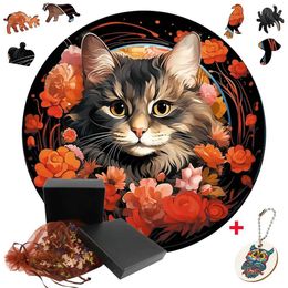 Puzzles Creative Irregular Cat Wooden Jigsaw Puzzles Intellectual Wood Crafts Toy For Kids Adult Popular Family Game Birthday Gift Y240524