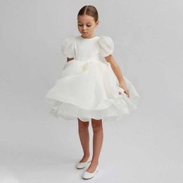 Girl's Dresses Flower Girl Dress for Wedding Puff Sleeve Elegant Dress for Girls Kids Communsion White Dress Birthday Party Dresses for Girls T240524