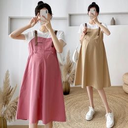 7025# Patchwork One Piece Maternity Dress Summer Korean Fashion A Line Clothes for Pregnant Women Chic Ins Pregnancy Sweet Cute 240524