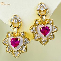 Dangle Earrings Wong Rain 18K Gold Plated 925 Sterling Silver 4 MM Lab Sapphire Gemstone Love Heart Drop Fine Jewelry Gifts Wholesale