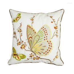 Pillow Butterfly Cover American Country Style Embroidery Case Ivory Cotton Fabric Home Cojines Sofa Chair Bedding Decor