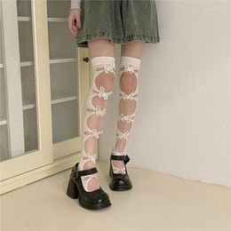 Women Socks Over The Calf 3D Butterfly Floral Lace Cutout Sweet Knee High Stockings Summer Fashion Cute Lolita