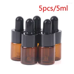 Storage Bottles 5pcs 5ml 10ml 15ml 20ml Amber Glass Dropper Bottle Jars Vials With Pipette For Cosmetic Perfume Essential Oil