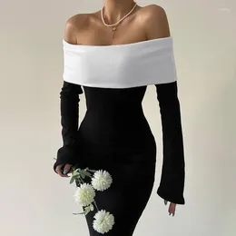 Casual Dresses Elegant Strapless Long Sleeve Maxi For Women Sexy Off Shoulder Black And White Party Dress Christmas Evening Outfits