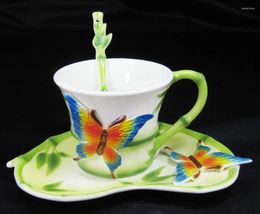 Mugs Enamel Porcelain Coffee Cup Creative European Home Decoration Consist Of (Pastoral Butterfly Bamboo) For Friend Gift