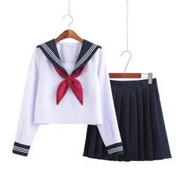 Clothing Sets School Dresses For Girls White Shirt With Tie Long-sleeved Navy Sailor Suit Large-Size S-5XL Anime Form High Jk Uniform
