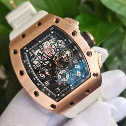 Classic Series new version Men's Fashion Wristwatches big Skeleton Dial 18K Rose Gold Rubber Strap Bands Automatic Transparent Men 270o