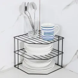 Kitchen Storage 3 Tier Carbon Steel Seasoning Corner Shelf Table Under Sink Luxury Rack Pot Non Punching Top Organiser Racks