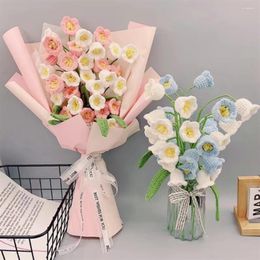 Decorative Flowers 1PCS Handmade Knitted Flower Decoration Artificial Fake Lily-of-the-valley Immortal Wedding