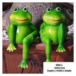 2pcs/Set Cute Resin Sitting Frogs Statue Outdoor Garden Store Decorative Frog Sculpture For Home Desk Garden Decor Ornament