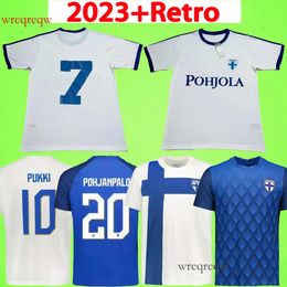 retro 1982 Finland Soccer Jerseys 23 24 PUKKI SKRABB RAITALA POHJANPALO KAMARA SALLSTROM JENSEN LOD national team Football Shirts Uniform 82 83 Vintage