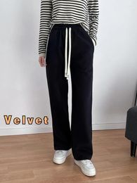 Women's Pants Women Wide Leg Plush Autumer Winter Casual Loose High Waist Straight Elasticity Baggy Trousers Korean Style Velvet Warm