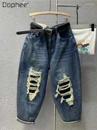 Women's Jeans Original European Big Ripped For Women 2024 Spring Loose Oversize Dark Blue Ankle-Length Denim Jean Baggy Pants Ladies