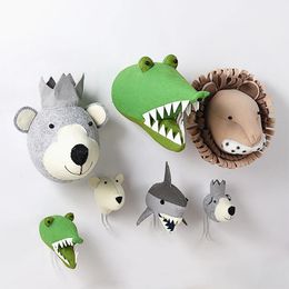 Baby Girl Room Decor Animal Heads Wall Hanging Decor For Children Nursery Bedroom Decoration Soft Install Game House Stuffed Toy 240522