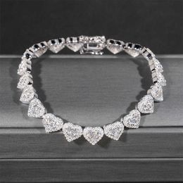 Fine Hip Hop Jewellery Silver 925 VVS Moissanite Chain Diamond Iced Out Heart Bracelet Tennis Chain Jewellery Women Men Necklace