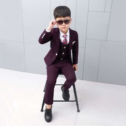 School Kids Formal Suit Flowers Boys Wedding Birthday Party Dress Blazer Vest Pants Tuxedo Children Prom Performance Costume L12