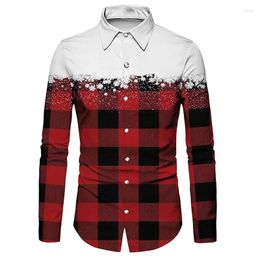 Men's Dress Shirts Shirt Plaid Christmas Snowflake 3D Printing Street Casual Long Sleeve Button Lapel Clothing Fashion Design Soft 6XL