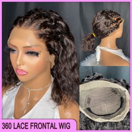 Vonder Brazilian Peruvian Indian 100% Remy Vrigin Human Hair 10 inch Black Water Wave 360 Brown Lace Frontal Wig On Sale