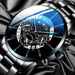 Wristwatches High-end Cool Unique Digital Watch Literal Multi Layer Dial Men Quartz Stainless Steel Belt Business Reloj