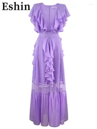 Casual Dresses Eshin Purple Dress Summer Beach Holiday Long Design Sense For People Ruffled Lace Fairy Style Y2K TH4169