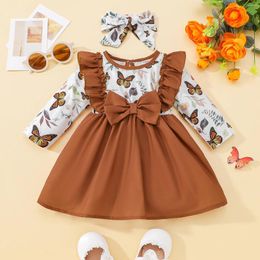 Girl Dresses 2 PCS Winter Fall Norn Baby Clothes Knee Length Dress Ruffled Long Sleeve Infant Outfit 3 6 9 12 18 Months Years Kids