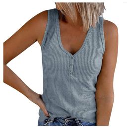 Women's Tanks Ribbed Camisole V Neck Vest Women Sleeveless Button-down Casual Undershirt Female Summer Solid Colour T-shirt