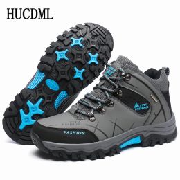 Men's Boots Black Outdoor Non-slip Hiking Boots Leather Waterproof Men Sneakers Work Shoes Winter Plush Four Seasons