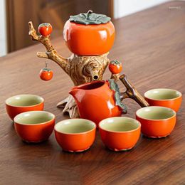 Teaware Sets GIANXI Chinese Tea Set Gift Household Persimmon Teacup Light Luxury High-end Ceramic Teapot