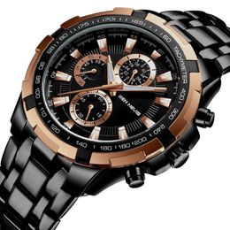 Armbanduhr schwarze Edelstahl Uhren Multifunktion Chronographen Quarz Armbanduhr Militär Sportuhr Business Relogio Maskulin 244o
