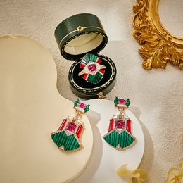 Designer Collection Style Women Lady Jewellery Sets Settings Pink Cubic Zircon Diamond Malachite Fan-Shaped Plated Gold Earrings Ring