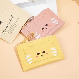 Purse Korean New Womens Short Cute Cartoon Cat Wallet Multifunction Coin Purse Student Zipper Multi Card Bag Student Wallet Y240524